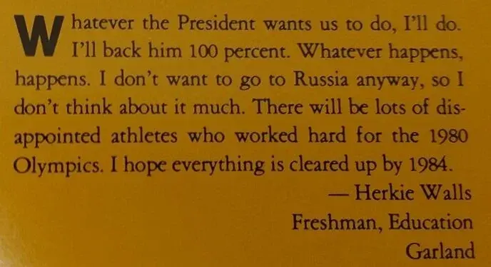 Magazine clipping of Herkie Walls' reaction to the 1980 Olympic boycott